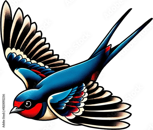 Classic flying-swallow-tattoo design symbolizing safe return and loyalty.
