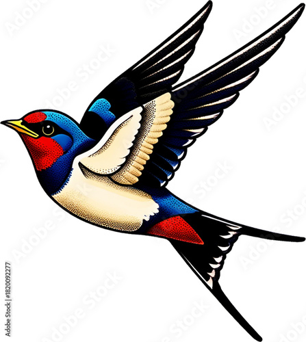 Classic flying-swallow-tattoo design symbolizing safe return and loyalty.