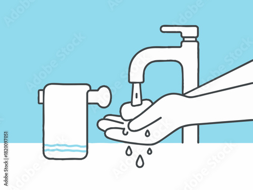 Simple illustration of someone washing their hands. Hygienic. Sterilization. Cold prevention.