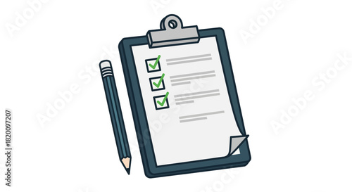 Clipboard with checklist and pencil isolated on task management, to do list, planning concept survey, report, exam