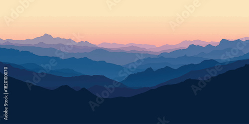 Abstract mountain range silhouette against a vibrant gradient sunset sky