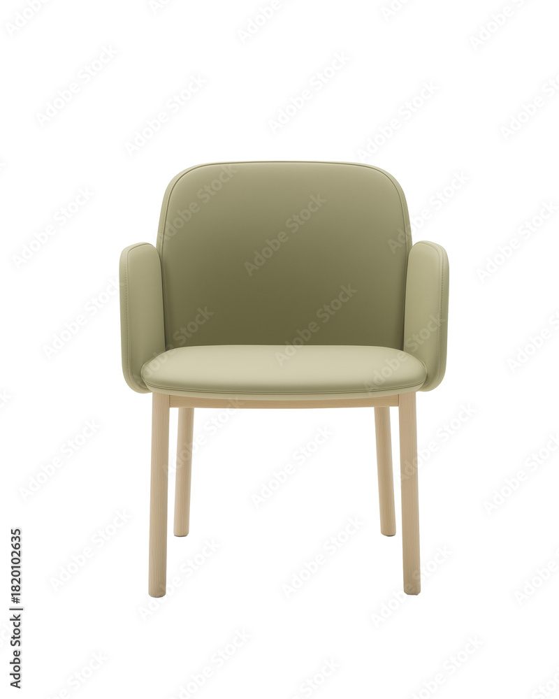 Fototapeta premium Modern minimalist chair with light wood legs and light green upholstery on transparent background