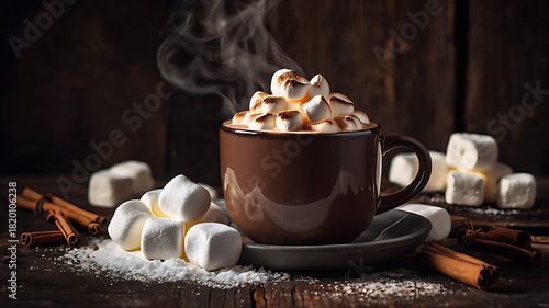 Wallpaper Mural Rustic Style Hot Chocolate with Marshmallows and Cinnamon Sticks Torontodigital.ca