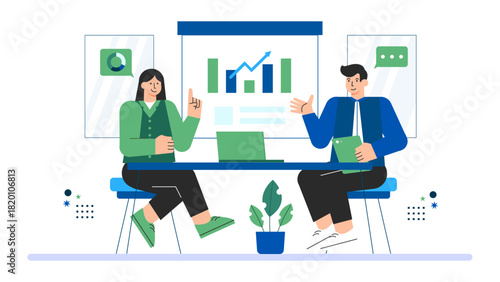 Employee performance review meeting illustration Flat Vector Illustration