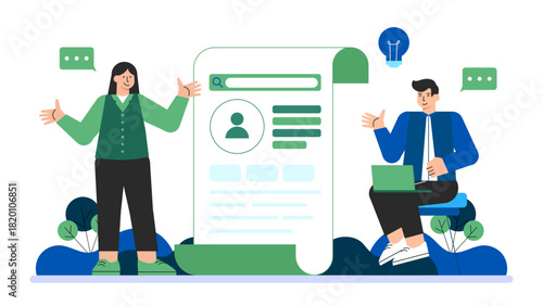 Human resources manager reviewing resumes flat illustration Flat Vector Illustration