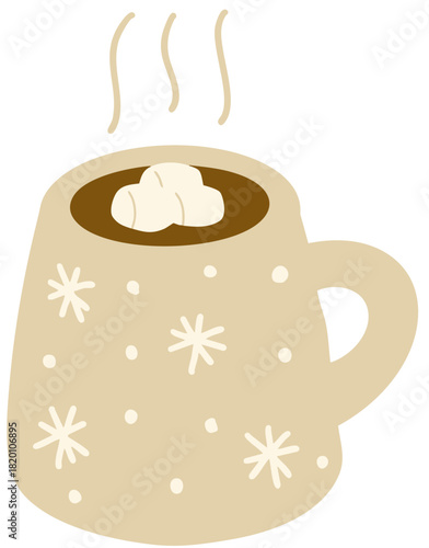 Hand drawn cozy hot chocolate with marshmallows