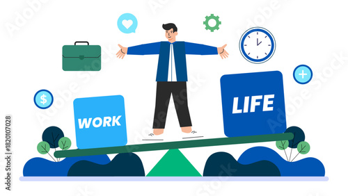 Flat illustration of work-life balance in corporate life Flat Vector Illustration
