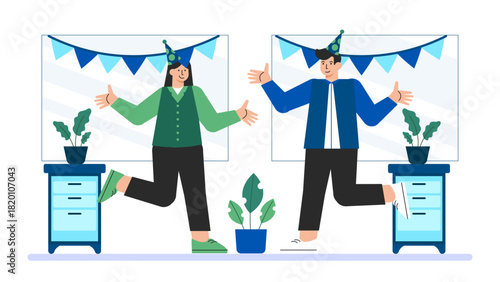 Flat illustration of team celebrating job promotion Flat Vector Illustration
