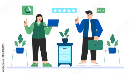 Flat vector of manager giving employee feedback Flat Vector Illustration