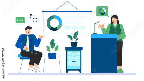 Office team attending leadership seminar Flat Vector Illustration