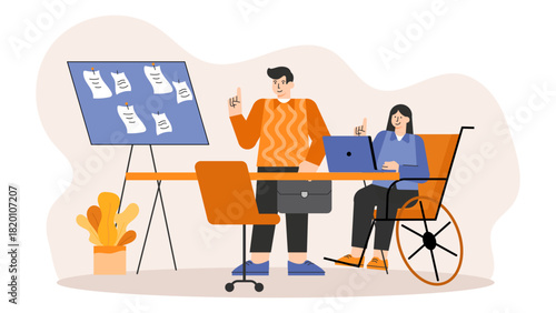 Business team working on diversity and inclusion program Flat Vector Illustration