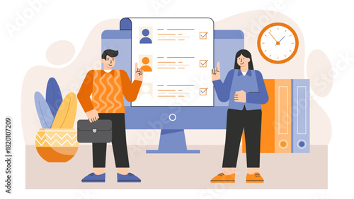 Human resources manager reviewing resumes flat illustration Flat Vector Illustration