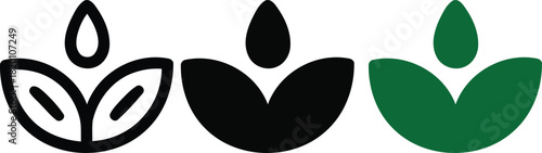 Three icons representing a plant sprout in different styles , plant, sprout, seedling, leaf, growth, nature, organic, 