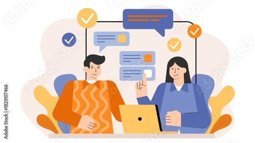 Flat vector of manager giving employee feedback Flat Vector Illustration