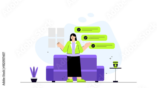 Flat design of business people working in hybrid office Flat Vector Illustration