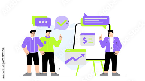 Office team attending leadership seminar Flat Vector Illustration