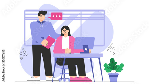 Flat illustration of employee onboarding with mentor Flat Vector Illustration