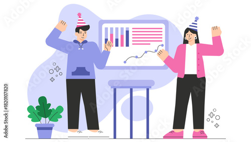 Business team celebrating work anniversary Flat Vector Illustration