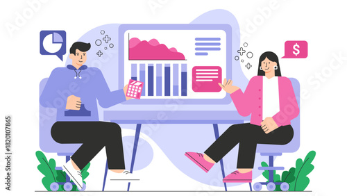 Business people discussing salary and benefits Flat Vector Illustration