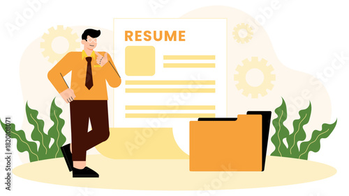 Human resources manager reviewing resumes flat illustration Flat Vector Illustration