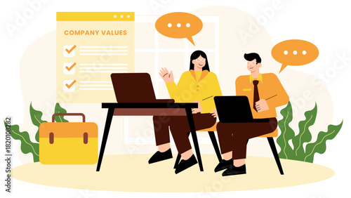 Business leaders discussing company values Flat Vector Illustration