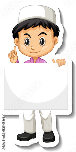 little muslim kid holding traditional paper.