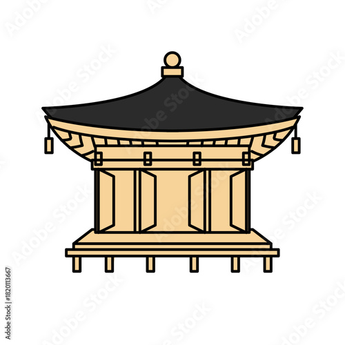 日本の世界遺産である中尊寺金色堂を特徴的な形状で描いた落ち着いた印象の寺院イラスト｜観光案内や文化資料に活用しやすい独立したベクターの歴史建築表現