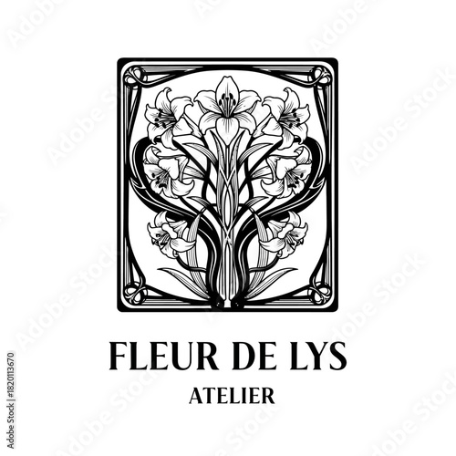 Elegant Fleur De Lys Atelier Logo Depicting Artistic Floral Design.