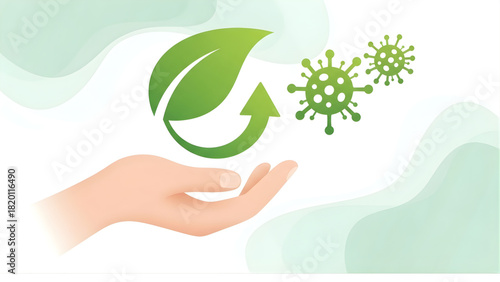 Environmental consciousness and recycling promoting health and sustainability and fighting disease, eco, leaf, virus