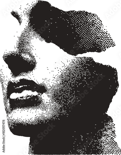 Female face pointillism sketch, hand drawn style, abstract fragmented portrait. Vector illustration