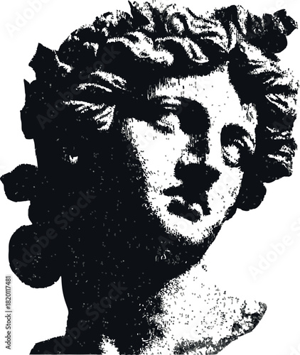 Classical sculpture head sketch, hand drawn style, detailed ancient Greek bust portrait. Vector illustration