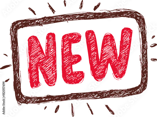 New text sketch hand drawn style with bold red letters and rough frame. Vector illustration