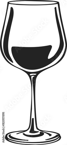 Red wine glass sketch, hand drawn vector with bold outline and filled bowl. Vector illustration