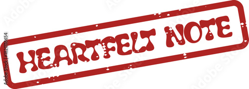 A red weathered rectangle stamp features the words Heartfelt Note for communication