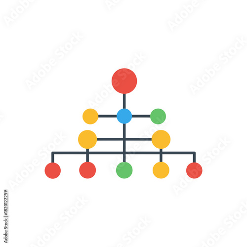 Abstract graphic with interconnected circles of various colors forming a hierarchical structure.