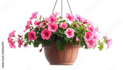 Wallpaper Mural A hanging basket overflowing with vibrant pink flowers, isolated on a white background Torontodigital.ca