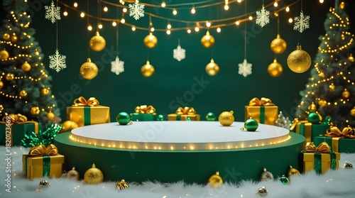 Green christmas background with empty space  