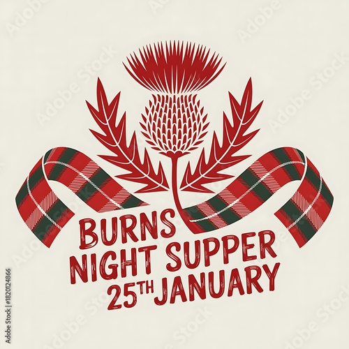 Scottish thistle and tartan ribbon for burns night celebration