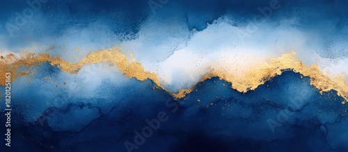 Abstract blue gold landscape,  paint splash, background design