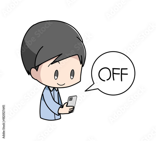 寝る前にスマートフォンの電源を切る男性のイラスト