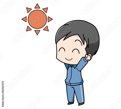 外で太陽の光を浴びる男性のイラスト