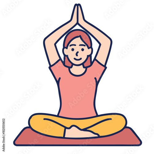 Woman yoga pose, meditation, relaxation, fitness, healthy lifestyle, cartoon illustration