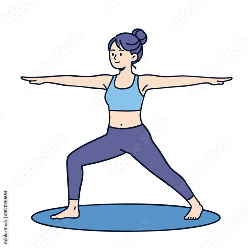 Woman yoga pose, fitness mat, active lifestyle, healthy exercise, calm expression