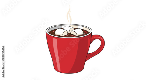 Hot chocolate in a red mug with marshmallows