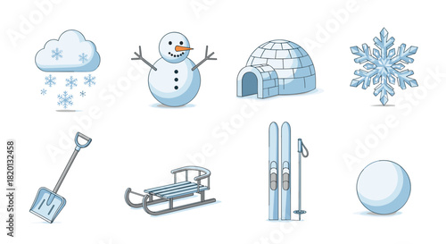 Winter elements and activities icons