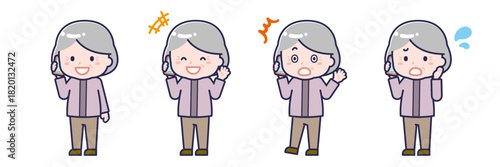 スマートフォンを使う「私服のシニア」の女性