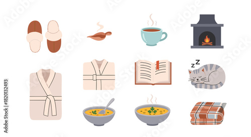 Collection of cozy comfort items for home relaxation