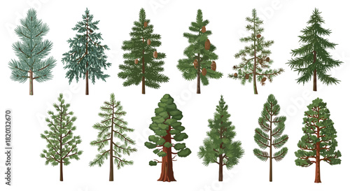 Collection of various coniferous trees