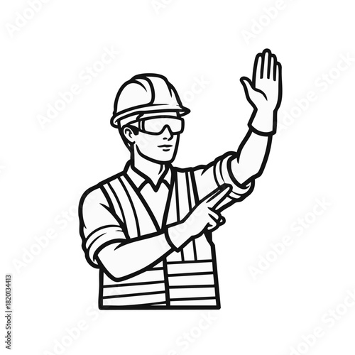 black and white construction worker signaling clip art preview