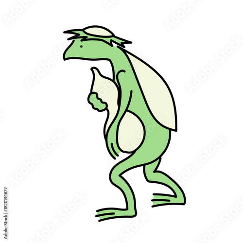 日本の伝承に登場する河童を親しみやすいキャラクターとして描いたシンプルな妖怪イラスト｜民俗資料や文化紹介に活用しやすい独立したベクターのキャラクターデザイン